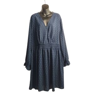 Cicidudu Plus Size Midi Dress Women's Navy Blue V-Neck Longsleeve Textured 4XL